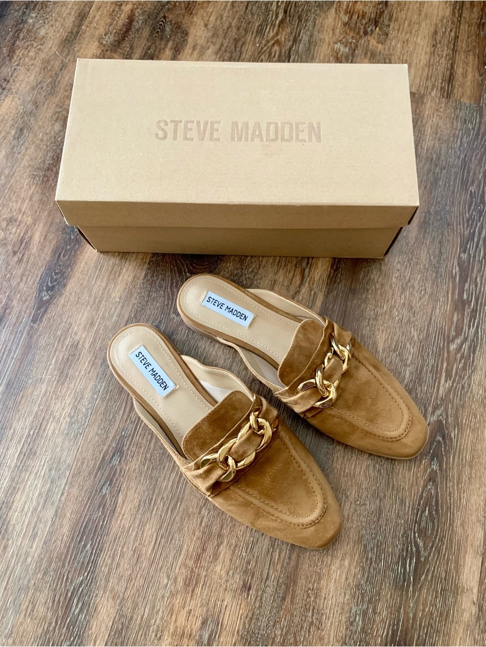 Steve Madden Brown Suede Chain-Trim Mules - Picture 4 of 5